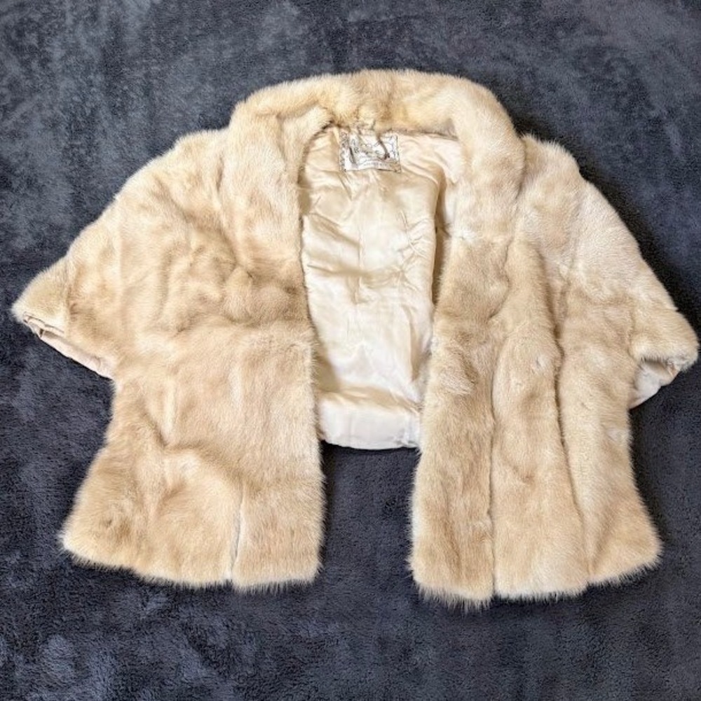 Vintage Berger-Siegel Blonde Mink Fur Stole Capelet Wrap Shawl Champagne Cream